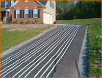 Snow melting mats laid out to heat asphalt driveway