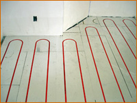 Hydronic floor heating system being installed