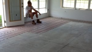 Floor heating system being installed