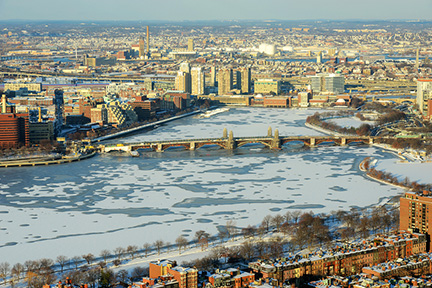 Boston Charles River and Back Bay, Boston during winter