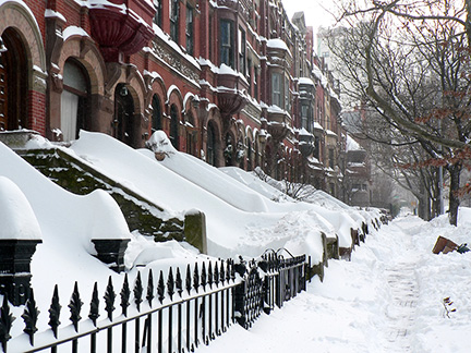 Apartment buildings in New York City after snowstorm