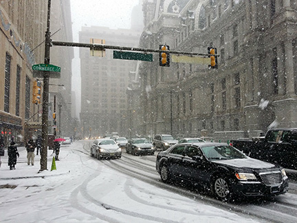 Snowstorm in downtown Philadelphia