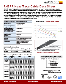 Warmzone self-regulating heat cable data sheet.