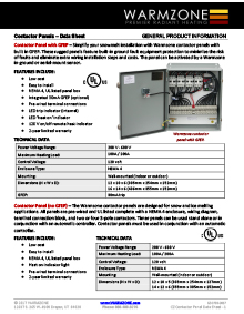 Contactor panels data sheet