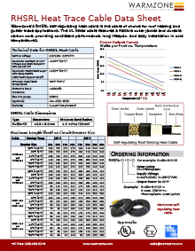 RHSRL self-regulating heat trace cable data sheet
