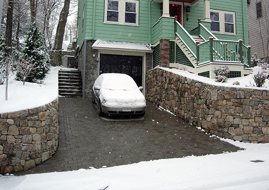 Heated paver driveway in operation.