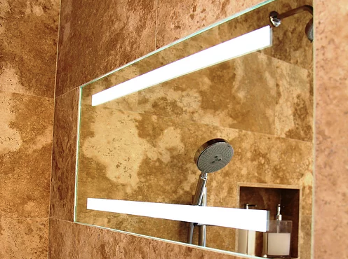 Fog-free shower mirror with LED lights