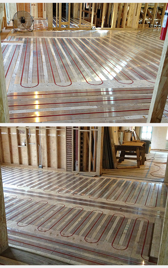 Hydronic floor heating panels installed for hydronic heated floor