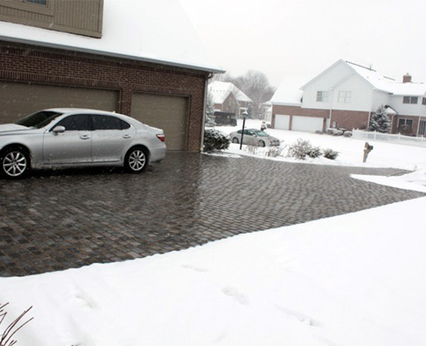 A heated cobblestone driveway