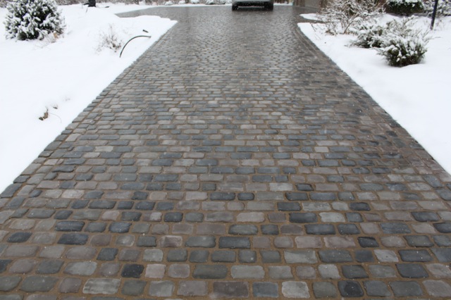 Driveway with heated pavers.