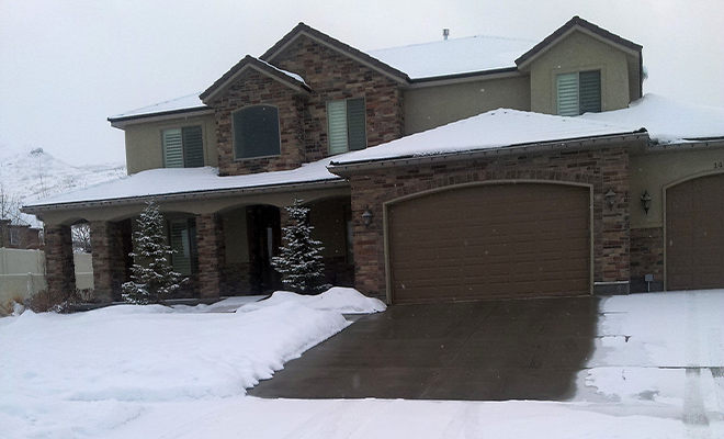 Heated driveway shown after a snowstorm.