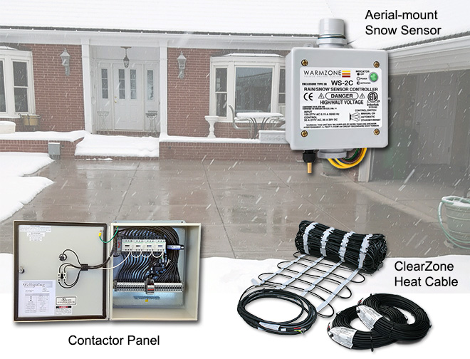 Heated driveway with overlay of components.