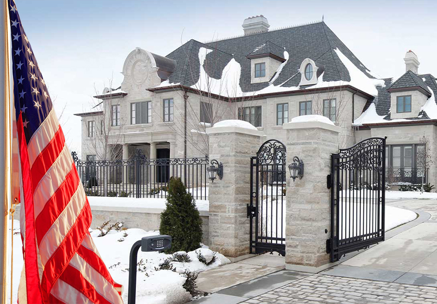 House with American flag.