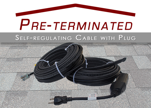 Self-regulating roof de-icing cable with standard power plug