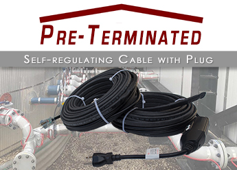 Self-regulating heat trace cable with power plug for heating metal roofs
