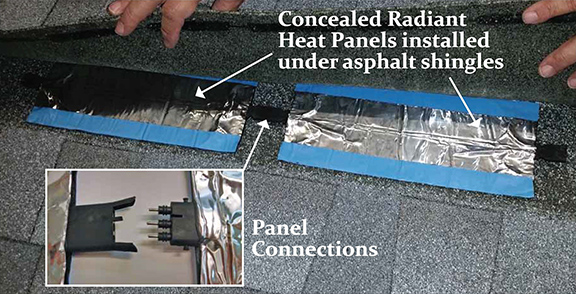 RetroRoof heating panel de-icing system installed in shingle roof