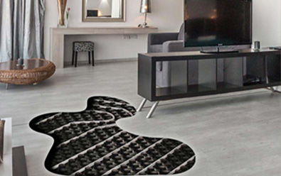 Heated carpet floor with cutout showing radiant heat
