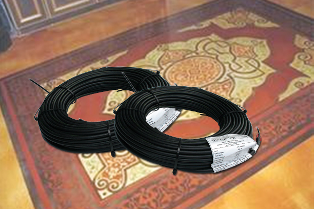 In-Slab heat cable on a stained concrete floor