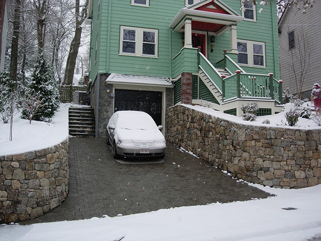 Snow melting system installed for a heated paver driveway