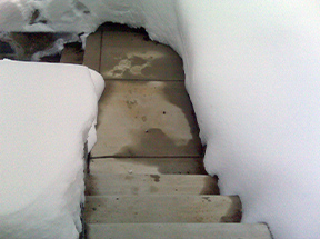 Snow melting system installed in outdoor concrete steps.