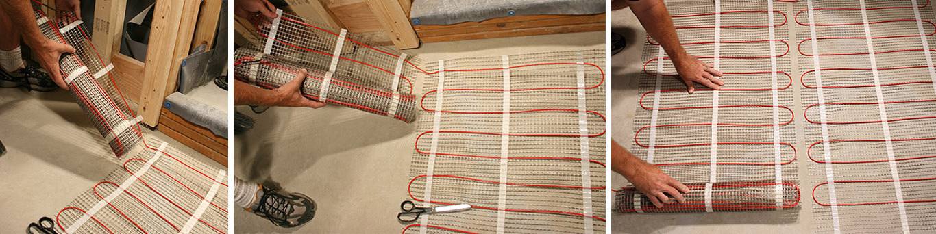 Cutting the ComfortTile floor heating mat backing to make turns