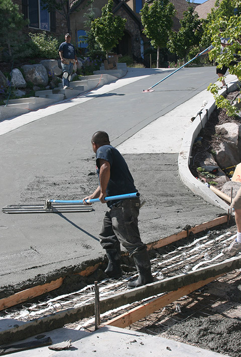 Heat cable for heated driveway being installed