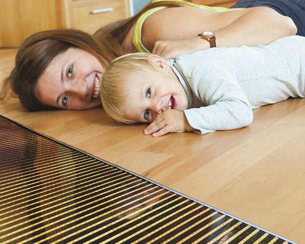 Woman and child on a radiant heated floor.