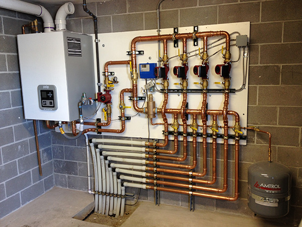 Hydronic radiant heating system mechanical room