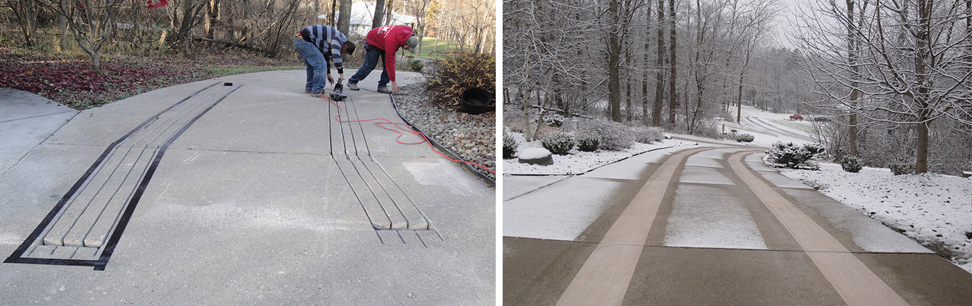 Retrofitting a driveway with heated tire tracks